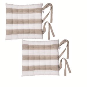 Rans Set of 2 Alfresco Cotton Chair Pads 40×40 cm – Striped Bleach Sand