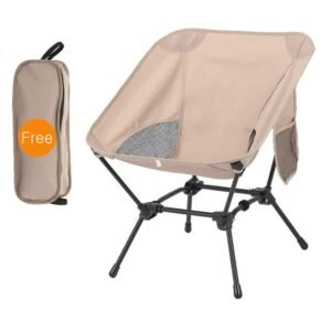 Beige Portable Lightweight Folding Beach Chair – Compact Fishing Chair with Square Legs for Outdoor Use