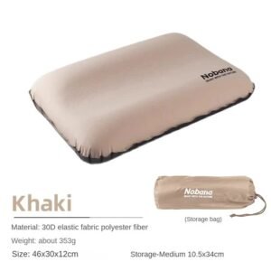 Khaki Automatic Inflatable 3D Outdoor Sponge Pillow – Portable Camping Travel Neck Cushion, Comfortable Air Mattress for Tent, Versatile Nap Pillow