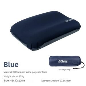 Navy Blue Automatic Inflatable 3D Outdoor Sponge Pillow – Portable Camping Travel Neck Cushion, Comfortable Air Mattress for Tent, Versatile Nap Pillow