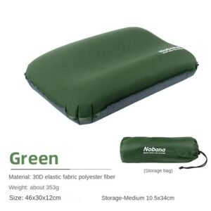 Dark Green Automatic Inflatable 3D Outdoor Sponge Pillow – Portable Camping Travel Neck Cushion, Comfortable Air Mattress for Tent, Versatile Nap Pillow