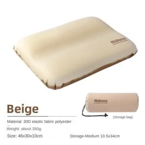 Beige Automatic Inflatable 3D Outdoor Sponge Pillow – Portable Camping Travel Neck Cushion, Comfortable Air Mattress for Tent, Versatile Nap Pillow