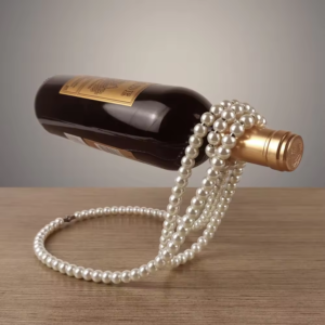 White Modern Floating Pearl Wine Bottle Holder – Elegant Home Decor, Unique Kitchen Accessory for Dining, Bar, and Living Room