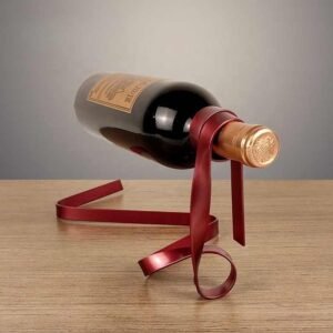 Red Modern Ribbon Wine Bottle Holder – Creative Floating Wine Rack for Home and Bar D??cor